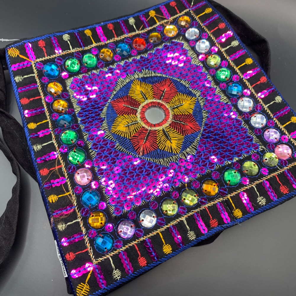 Colorful boho shoulder bag with beaded embroidery purse #festivalvibes